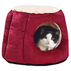 N-brand Kitty Cat House Small Pets Home Sweet Warm Rabbit Hut Shaped Frustum Guinea Pig Hiding Bed with Removable Cushion for Winter