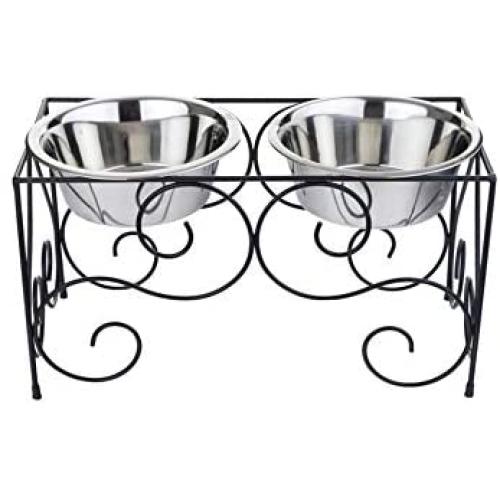 Pet Feeder (Cats & Dogs) with Elevated Stand and 2 Removable Stainless Steel Bowls