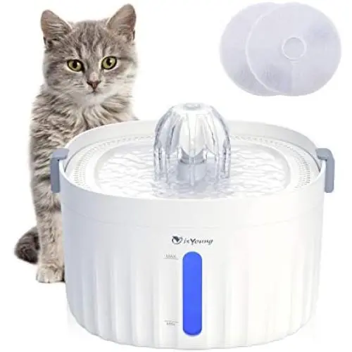 isYoung Pet Fountain, 68oz/2L Cat Water Fountain for Cats and Small Dogs, Super Quiet Auto Power-Off Cat Water Dispenser with Smart LED Light