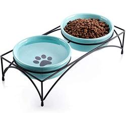 Y YHY Cat Food Bowls, Raised Cat Bowls for Food and Water, Ceramic Cat Bowls Elevated, Cat Dishes for Cat or Small Dogs,12 Ounces, Cute Cat Design, Dishwasher Safe