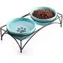 Y YHY Cat Food Bowls, Raised Cat Bowls for Food and Water, Ceramic Cat Bowls Elevated, Cat Dishes for Cat or Small Dogs,12 Ounces, Cute Cat Design, Dishwasher Safe