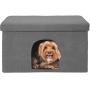 Furhaven Pet - Ottoman and Footstool Living Room Pet House, Felt Cubby Cat Cave Hideaway, and Height Adjustable Kitchen Feeder Stand for Cats and Dogs - Multiple Sizes, Styles, and Colors