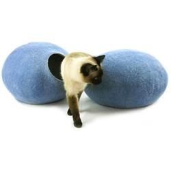 Kivikis Cat Bed, House, Cave, Nap Cocoon, Igloo, 100% Handmade from Sheep Wool (XL 17-26 pounds cat, Sky Blue)