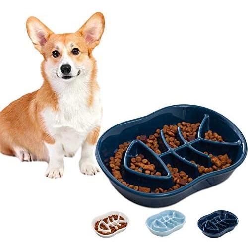 SIDUCAL Ceramic Slow Feeder Cat Dog Bowls, Fun Interactive Fishbone Design Bowl, Anti-Gulping Healthy Eating Diet cat Bowls, Slow Pet Bowl