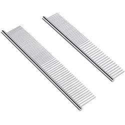 PetQoo Dog Cat Grooming Comb, 2 Pack Stainless Steel Dog Combs with Rounded Ends Teeth for Removing Tangles, Mats, Loose Hair for Long and Short Haired Dog