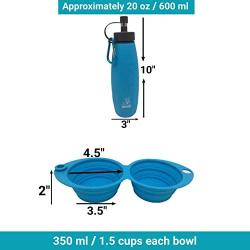 Mr. Peanuts Pet Feeder 2 in 1 Travel Set with 12oz Dual Sided Collapsible Bowl and 20oz Water Bottle