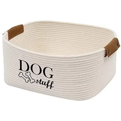 Geyecete Square Dog Toy Basket Storage Cotton Rope Storage Basket Pet/Pet Toy and Accessory Storage Bin Doy Toy Box