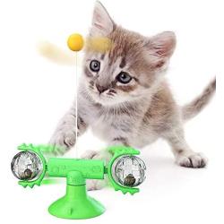 Buyter 3-in-1 Interactive Windmill Cat Toy, Wand Teaser, Treat Dispenser and Ball & Feather Pet Treat Ball with Cat Stick
