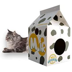 InnoPet Cat Scratcher Cardboard House,Milk Carton Cat Condo for Cats with DIY, Corrugated Cat Cardboard Box, Pad Scratch Toy, Bonus Catnip Included.