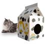 InnoPet Cat Scratcher Cardboard House,Milk Carton Cat Condo for Cats with DIY, Corrugated Cat Cardboard Box, Pad Scratch Toy, Bonus Catnip Included.