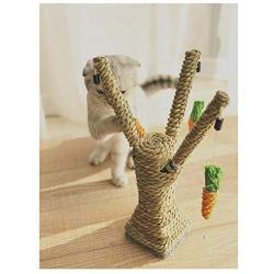 Kungfu Cat Scratching Post Tree, Straw Rope Vertical Climbing Frame Nice Branch Shape Scratching Pole Interactive Cat Toy with Detachable 3 Woven Carrots for Kitten Hamster