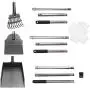 EXPAWLORER Pet Poop Tray, Rake and Spade Set - 3 Pack Pooper Scooper Pet Waste Removal Long Handle Bin with Rake for Dog, Silvery & Gray