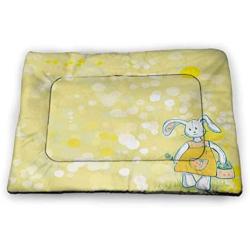 Kids Pet Mat for Crate Rabbit on The Grass with Bee and Butterfly Birds Flowers Children Cartoon Fun Design Pet Mats for Food and Water Multicolor