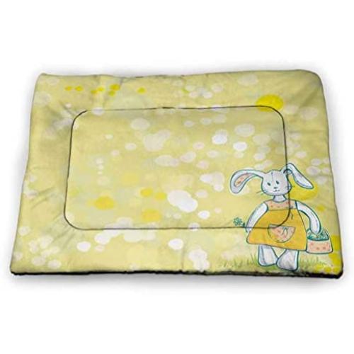 Kids Pet Mat for Crate Rabbit on The Grass with Bee and Butterfly Birds Flowers Children Cartoon Fun Design Pet Mats for Food and Water Multicolor