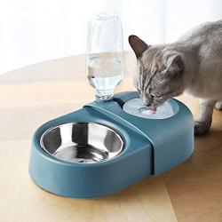 ECOSCO Pet Dog Cat Water Food Double Bowls Set, Detachable Stainless Steel Bowl, Dispenser Bottle Cat Bowl,Non-Wet Mouth Leak-Proof Automatic Water Storage Feeding Bowl