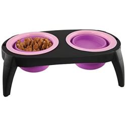 LOVE2PET Collapsible Dual Silicone Bowls with Stand for Dogs & Cats, Pink