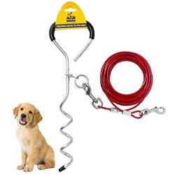 Downtown Pet Supply Premium Steel Spiral Dog Tie - Out Stake with Cable (10ft, 20ft, 30ft)