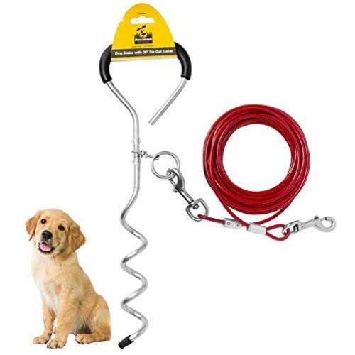 Downtown Pet Supply Premium Steel Spiral Dog Tie - Out Stake with Cable (10ft, 20ft, 30ft)
