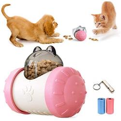 TVMALL Slow Eating Dog Toy Ball Interactive IQ Treat Dispense Dog Toy Tumbler Feeder Pet Cat/Dog Puzzle Training Game Toy Treat Slow Food Ball Easy to Clean Whistle and Garbage Bag (Pink)