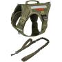 Tactical Dog Harness and Dog Leash Set, No Pull Dog Vest Harness, Heavy Duty Dog Harness with Handle(Ranger Green,M)