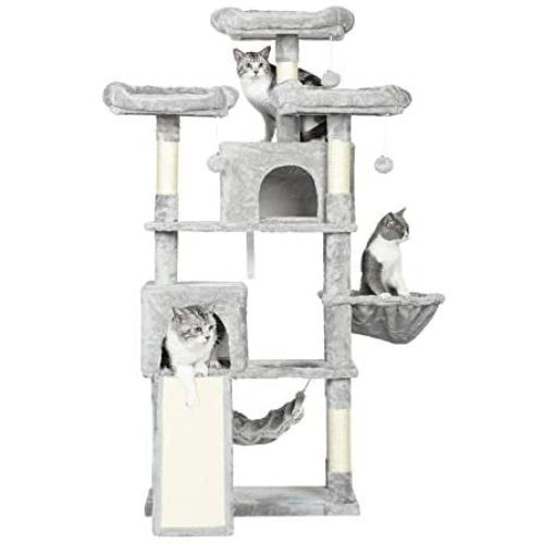 Hey-brother 63 Multi-Level Cat Tree, King Cat Condo with Cozy Perches, Stable Cat Tower Pet Play House