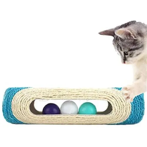 Cat Kitten Toys Rolling Sisal Scratch Board Roller with 3 Ball Exercise Training Tool by Yuecoofei