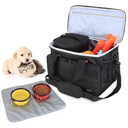 LUXJA Dog Travel Bag (Includes 2 Lined Food Containers, 2 Collapsible Bowls and 1 Removable Placemat), Dog Gear Bag for Dog Travel Accessories