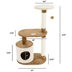 PETMAKER Cat Tree Condo 3 Tier with Condo & Scratching Posts, 37.5'', Brown & Tan