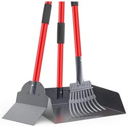 X-TECOKIT Larger Pooper Scooper - Durable & Sturdy Rake, Spade, Tray Set with Long Handle Great for Large Small and Multi Dogs - Poop Scoop No Bend Down Easy to Use for Yard Grass Gravel Dirt