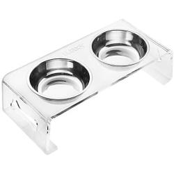 Lubber Elevated Acrylic Dog Bowls Pet Feeder Stand with 2 Stainless Steel Bowls