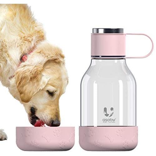 Asobu Dog Bowl Attached to Tritan Travel Large Water Bottle 50 Ounce (Pink)