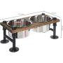 MyGift Rustic Wood and Industrial Metal Double Pet Dog Cat Feeder with Stand