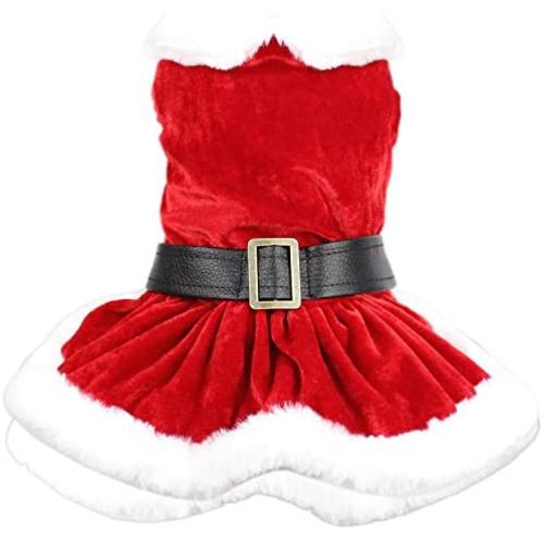 Parisian Pet Dog Cat Pet Xmas Holiday Christmas Mrs Claus and Santa Claus Winter Dress