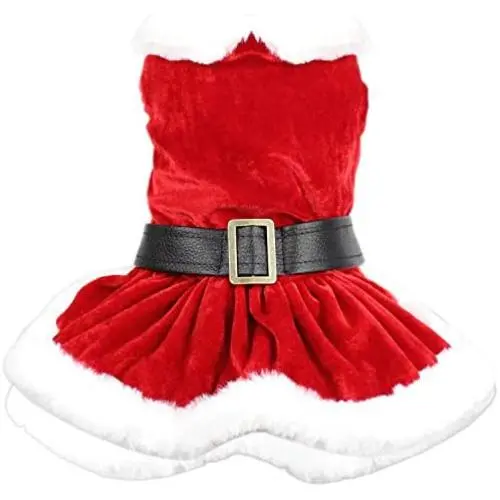 Parisian Pet Dog Cat Pet Xmas Holiday Christmas Mrs Claus and Santa Claus Winter Dress