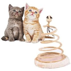 Cat Mice Toy, Ji Speed Spring Spiral Cat Kitty Toy with Mouse Interactive Cat Teaser Toys-Efficient Way To Keep Your Cats Kitten Entertained, Kitten-sized, Beige