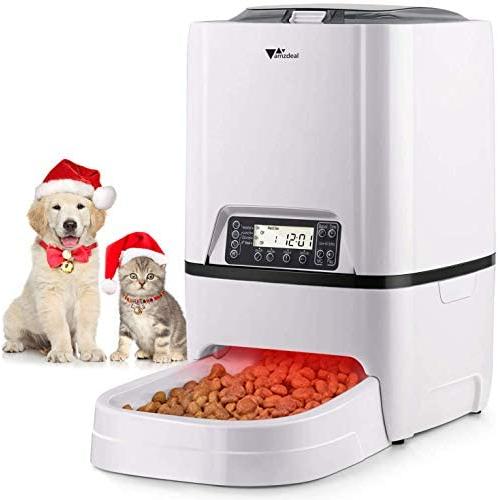 amzdeal Automatic Cat Feeder 6L Pet Feeder Dog Food Dispenser with Time and Meal Size Programmable, LCD Display and Meal Call Recorder Up to 4 Meals A Day