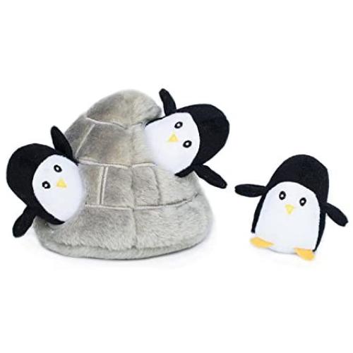 ZippyPaws - Arctic Pals Burrow, Interactive Squeaky Hide and Seek Plush Dog Toy