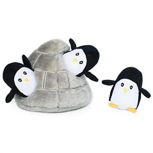 ZippyPaws - Arctic Pals Burrow, Interactive Squeaky Hide and Seek Plush Dog Toy