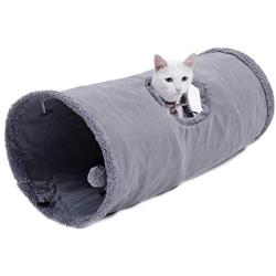 LeerKing Collapsible Cat Tunnel, 1/2 Window Cat Play Tube Toy for Large Cats with Scratching Ball Crinkle Paper