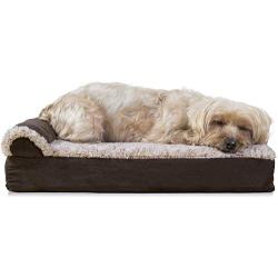 Furhaven Pet Dog Bed - Cooling Gel Memory Foam Faux Fleece and Chenille Soft Woven Traditional Sofa-Style Living Room Couch Pet Bed with Removable Cover for Dogs and Cats