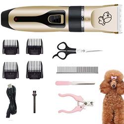 Kartice Dog Clippers, Rechargeable Low Noise Cordless Electric Dog Clippers, Dog Grooming Trimmer Pet Hair Clippers Kit (Gold)