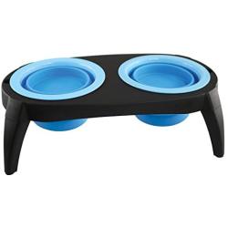 LOVE2PET Collapsible Dual Silicone Bowls with Stand for Dogs & Cats, Light Blue