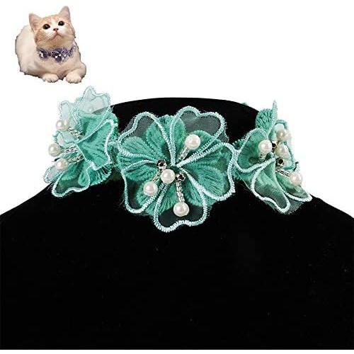 Chenyouwen Pet Toys Great Pet Jewelry Collar Creative Teddy Lace Flower Lace Bib Cute Cat Necklace, Size: M(White) (Color : Green)