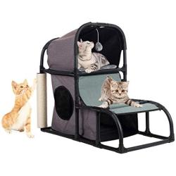 CO-Z 4 in 1 Multi-Functional Cat Tree Condo Furniture, Super Stable Cat Tower House, Combined with Cat Bed, Cat Climber, Peek Holes, Scratching Post & Dangling Toy