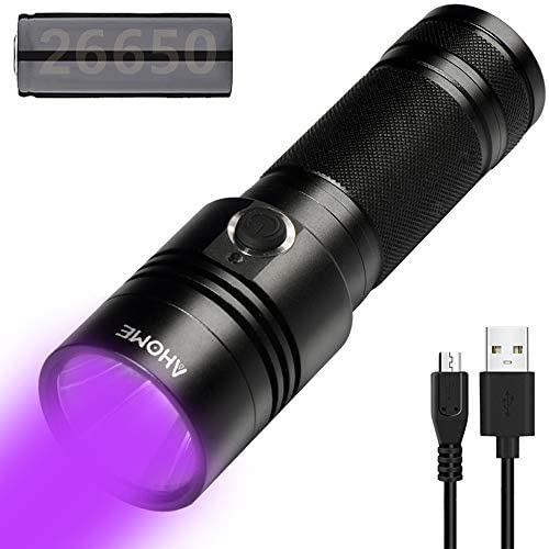 AHOME V3 UV Blacklight Flashlight [USB Rechargeable] 10W Black Light 395nm Ultraviolet LED Lamp, Scorpion Finder & Pet Urine Detector with [5000mAh Battery] and Charging Cable