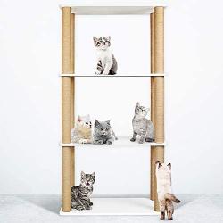 LOVEPET Luxury Cat House Bookshelf Rack Large Cat Tower，Cat Furniture,Cat Jumping Platform,White (15'' X 30'' X 58.3'')