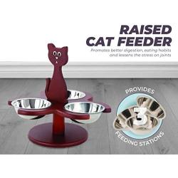 Etna Pet Store Elevated Cat Bowls - This Wooden, Raised Pet Feeder Promotes Better Digestion and is Easy on The Joints - Multiple Cat Feeder with 3 Removable Cat Bowls for Food and Water