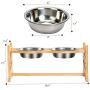 Niubya Dog Bowl with Elevated Stand, Bamboo Framed Raised Bowls for Cats and Small Dogs with Adjustable and Anti-Slip Legs, Include 2 Stainless Steel Bowls