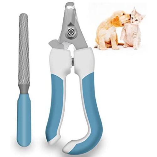 Pet Nail Clippers Dog Paw Scissors Cat Claw Trimmers with Safety Guard to Avoid Over Cutting, Free Nail File, Professional Grooming Tool for Large and Small Animals,Blue