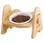 Pet Dog Cat Bowl, Adjustable Bamboo Feeding Rack Durable Non-Slip Ceramic Bowl Suitable for Feeding Small Animal Cats and Dogs (White)